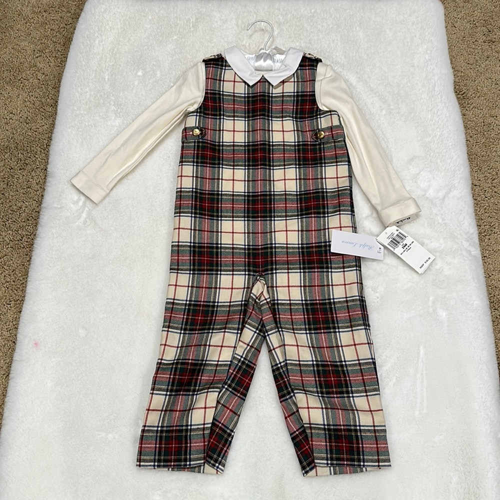 Ralph Lauren Cotton Bodysuit and plaid wool overall set